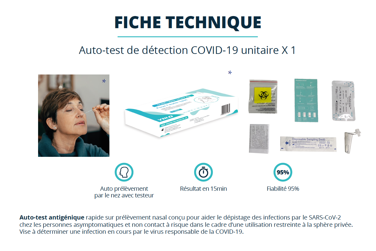 Autotest Covid 19 nasal fabriqué en France - boîte de 5